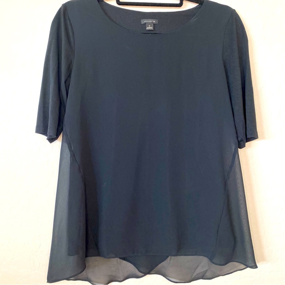Ann Taylor Multimedia Crossback Blouse Black S